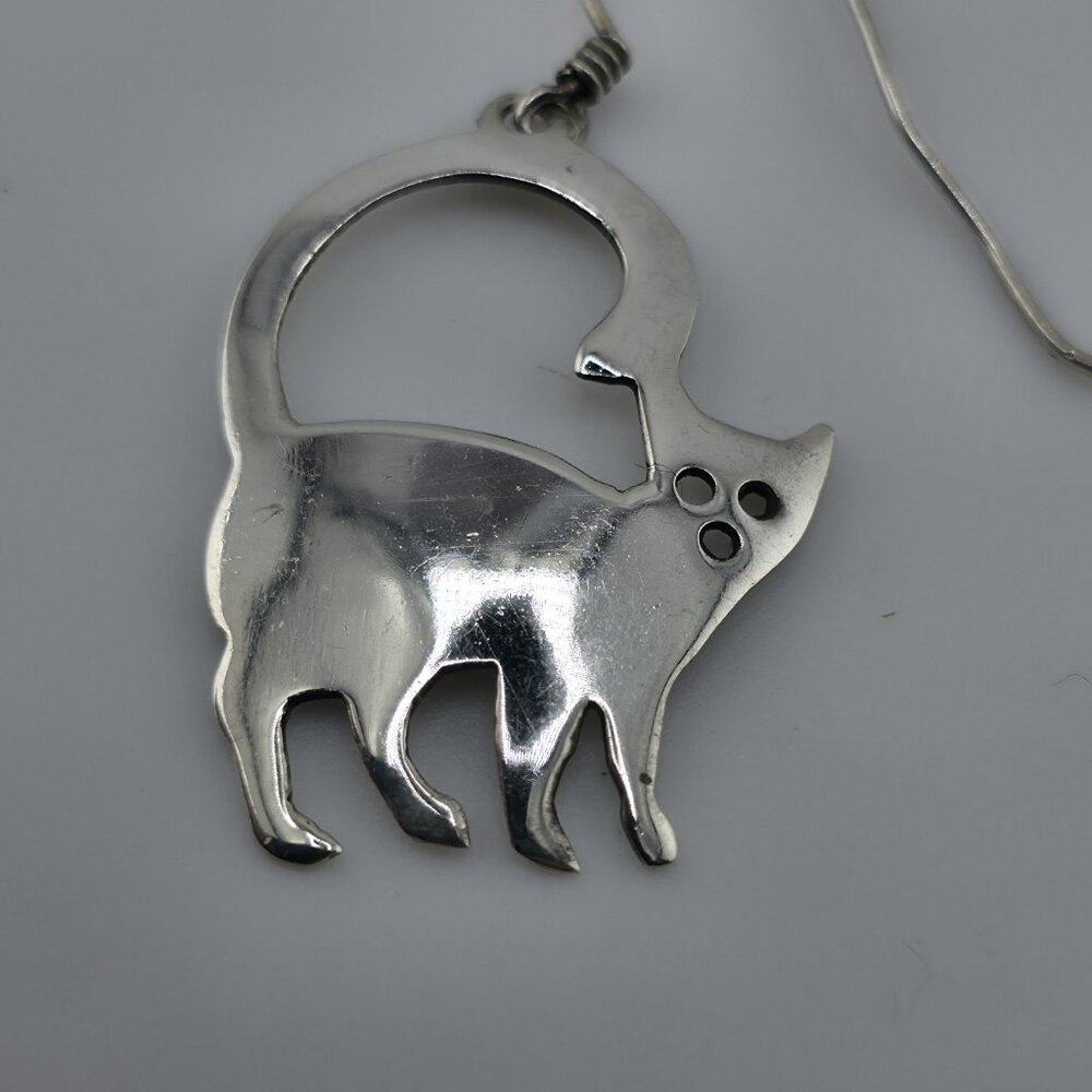 Sterling Silver Modernist Kitty Cat MCM Dangle Hook Earrings 3g 925 Vintage Alt - Picture 2 of 12